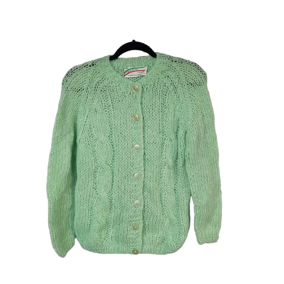 Vintage Mohair Knitwear Cozy Casual Chic style Spearmint Button up Knit cardigan - Picture 2 of 10